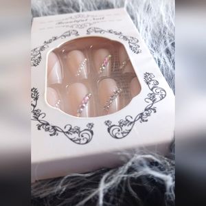 Rhinestone Press On Nude Nails